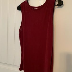 Sleeveless burgundy open V neck dress top